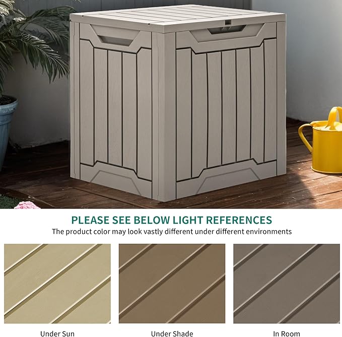 YITAHOME 31 Gallon Outdoor Storage Box, Resin Deck Box and Waterproof Package Delivery Box for Gardening Tools, Pool Supplies, Patio Furniture, Lockable, Taupe YITAHOME