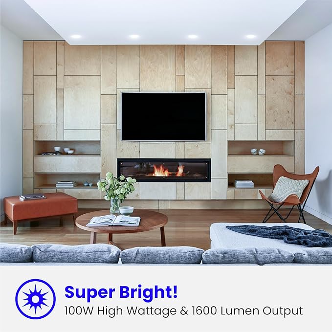 Feit Electric BR30 LED Light Bulbs, 100W Equivalent, Dimmable, E26 Standard Base, 80 CRI, 1400 Lumens, 5000K Daylight, 120V, 10 Years Lifetime, Damp Rated, 6 Pack, 100BR30DM85010KLED/6 FeitElectricCompany