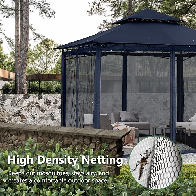 MASTERCANOPY Outdoor Garden Gazebo for Patios with Stable Steel Frame and Netting Walls (9x9,Navy Blue) MASTERCANOPY