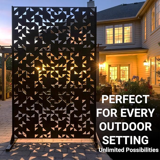 Metal Privacy Screen Outdoor 6FT – Laser-Cut Geometric Mosaic Decorative Steel Panel, Weather-Resistant Freestanding Rustproof Privacy Wall Divider for Patio, Garden, Deck & Balcony TALLYVERUS