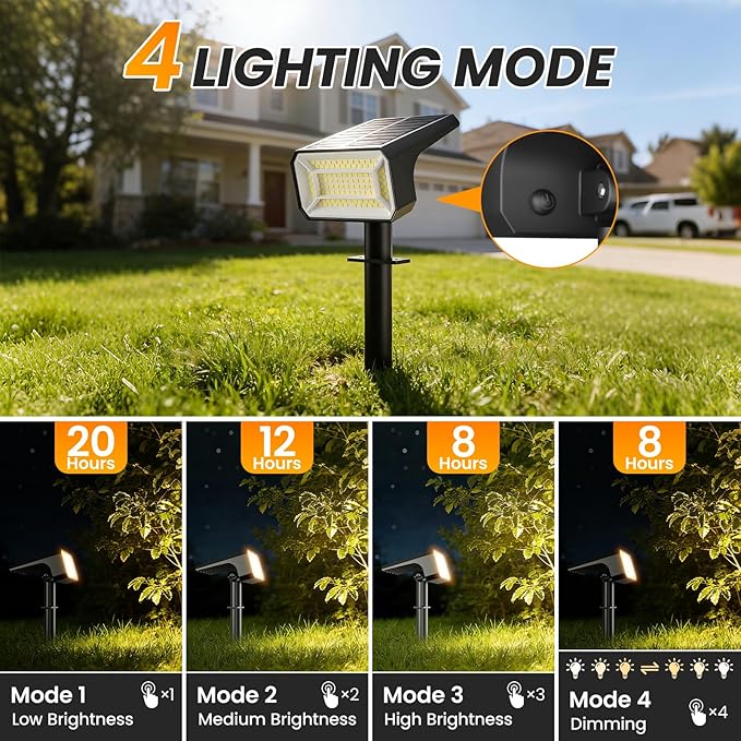 Fabrito Solar Spot Lights Outdoor 10 Pack, [108Leds, 4 Modes] Auto On/Off Spotlights, IP67 Waterproof Landscape Lights for Tree, Yard, Patio, Pool, Pathway, Driveway, Warm White Fabrito