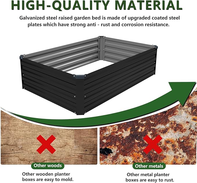 4×3×1FT(2PCS) Galvanized Raised Garden Bed Kit, Metal Planter Boxes,Large Raised Garden Bed for Planting Vegetables,Flowers,Herbs -Black ZUNUDA