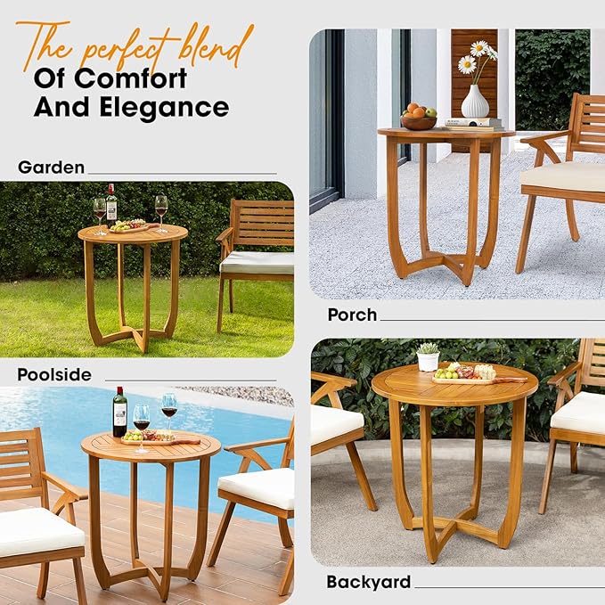 IDZO Outdoor Bistro Dining Table Heavy Duty 270lbs Capacity, FSC Acacia Wood, Elegant & Minimalist Design for Garden, Backyard, Porch, Patio Idzo