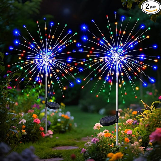 btfarm 2 Pack Solar Garden Lights Outdoor 8 Modes, 120 LED Firework Lights Solar Powered, Waterproof Twinkle Fairy Light Outside for Yard Pathway Lawn Pool Patio Christmas Decorative, Multicolor btfarmdecorativelighting