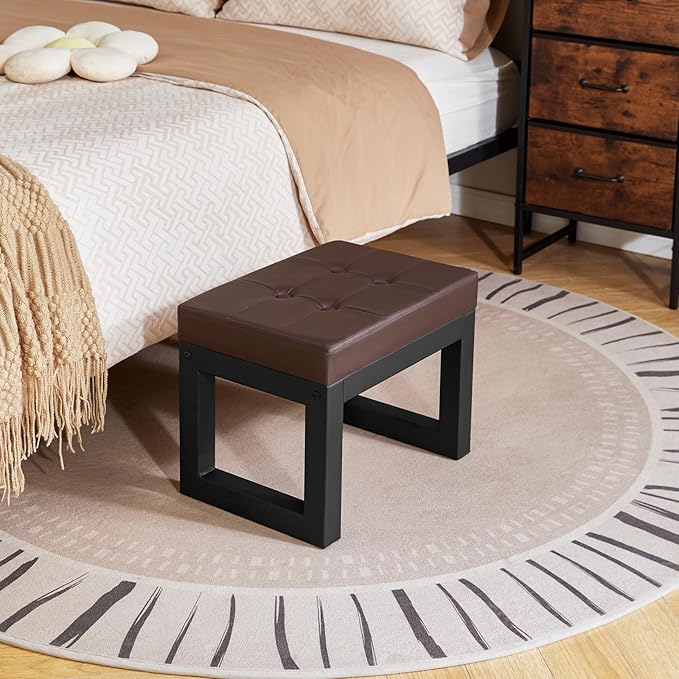IBUYKE 16 Inch Small Foot Stool Ottoman, Rectangle PU Faux Leather Foot Rest with Padded Seat and Metal Legs, Modern Ottoman Foot Rest for Living Room Bedroom Entryway Couch, Deep Coffee WBD026K IBUYKE
