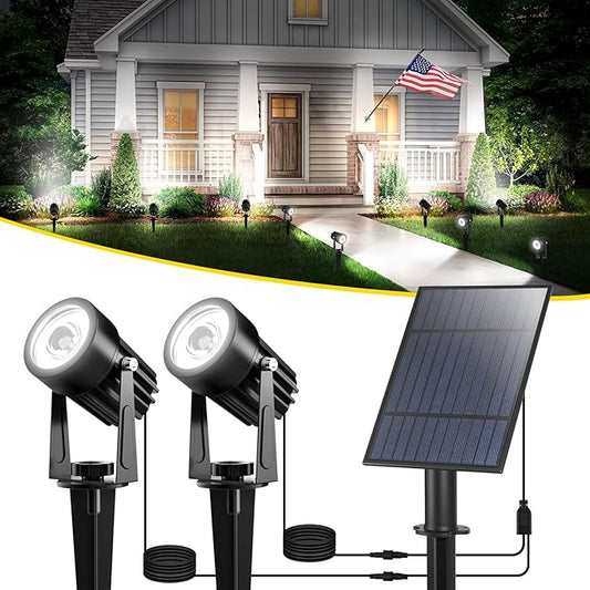 T-SUN 2W Solar Spotlights, LED Solar Powered Landscape Lights Outdoor Waterproof Solar Security Wall Lights Auto ON/Off Dual Head Light for Garden Yard Patio(Cold White) T-SUN