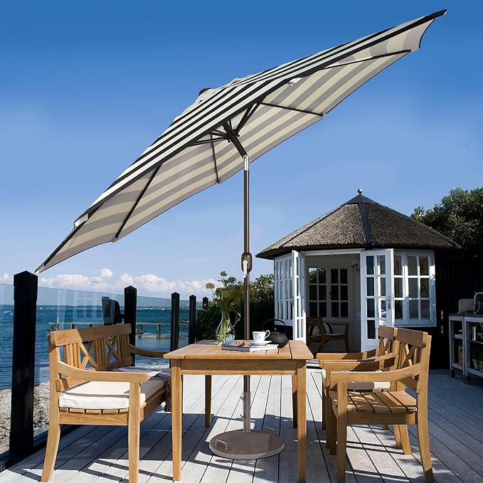Blissun 9' Outdoor Patio Umbrella, Outdoor Table Umbrella, Yard Umbrella, Market Umbrella with 8 Sturdy Ribs, Push Button Tilt and Crank Blissun