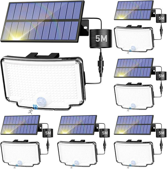 Peasur 6 Pack Solar Motion Lights Outdoor, 318 LED Solar Security Light with 3 Modes, IP65 Waterproof Powered Flood Lights for Outside Garden Patio Garage Yard Backyard Peasur