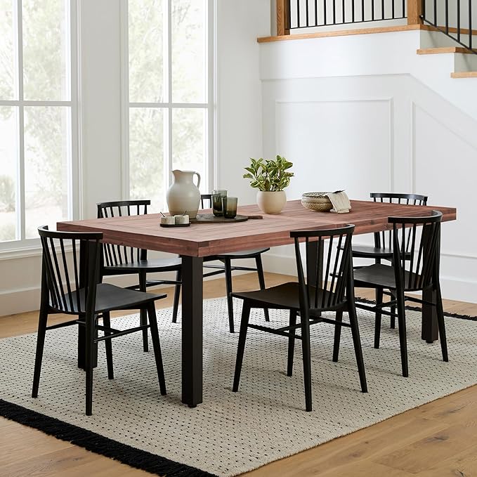 Flamaker Dining Table for 6 FSC Acacia Wood Indoor Outdoor Home Kitchen Table with Iron Legs Large Rectangular Patio Table for Deck, Sunroom (Walnut) Flamaker