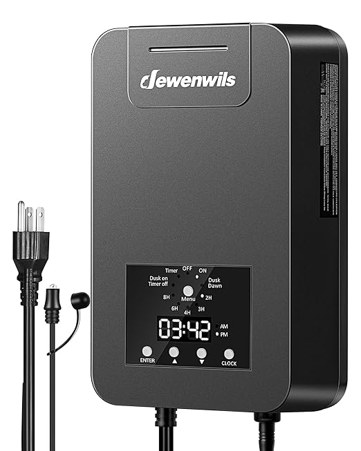 DEWENWILS 300W Low Voltage Landscape Transformer, Outdoor Low Voltage Transformer with Photocell Sensor & Timer, 120V AC to 15V DC, Landscape Lighting Transformer for Spotlight Garden Light Steplight DEWENWILS