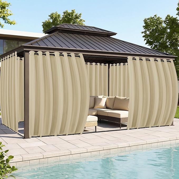 Gazebo Curtains Outdoor Waterproof 6 Panels - Windproof, Privacy, Weatherproof Outside Drapes for Patio Pergola Porch, Grommet Top and Tab Bottom Drape, 110x84 Inch, Cream RichSets