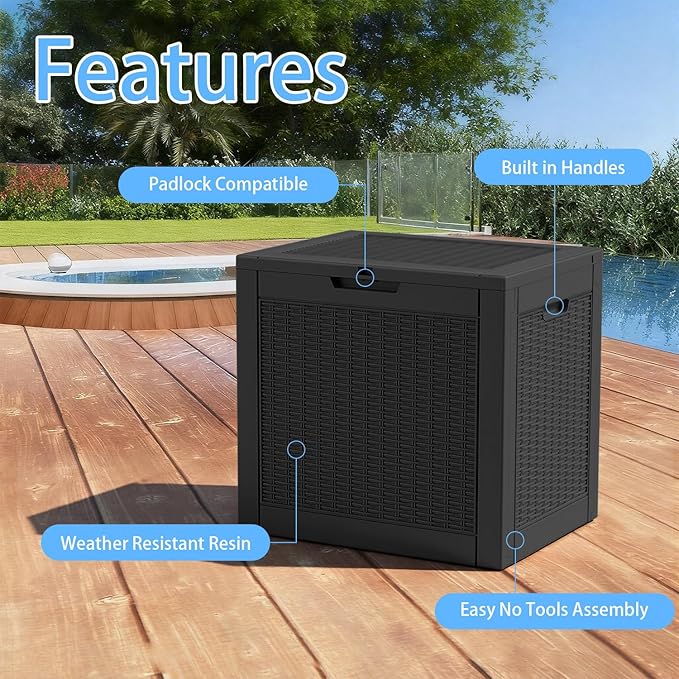 ROJIK 39 Gallon Outdoor Storage Box,Deck Box - Waterproof Patio Furniture, Garden Tools, Cushions, Pool Accessories Storage Bench with Lockable Lid and Side Handles (Black) ROJIK