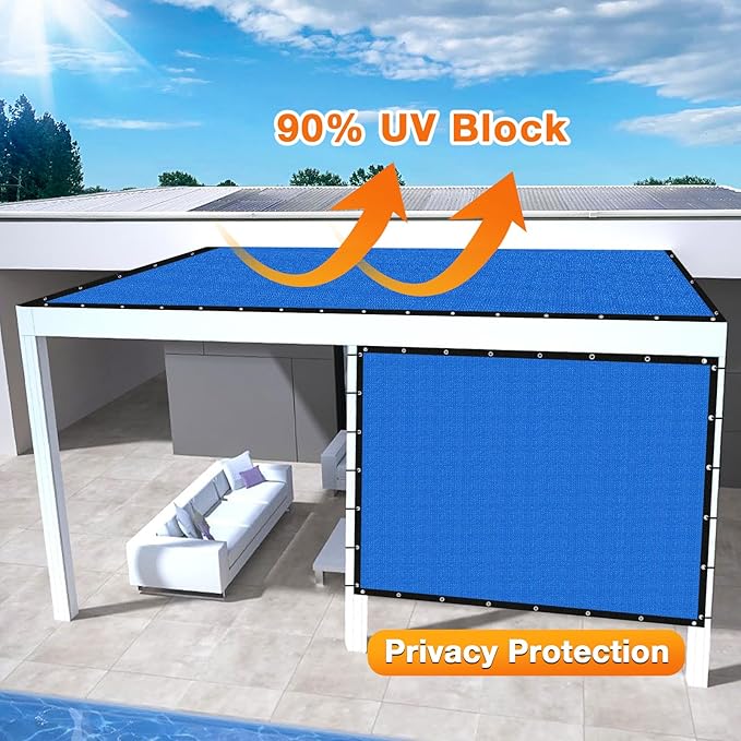 Artpuch Outdoor Pergola Shade Cover 8' X 13' Sun Shade Cloth with Grommets, 90% UV Protection Canopy Patio Privacy Screen (Customized Available) GN107, Blue Artpuch
