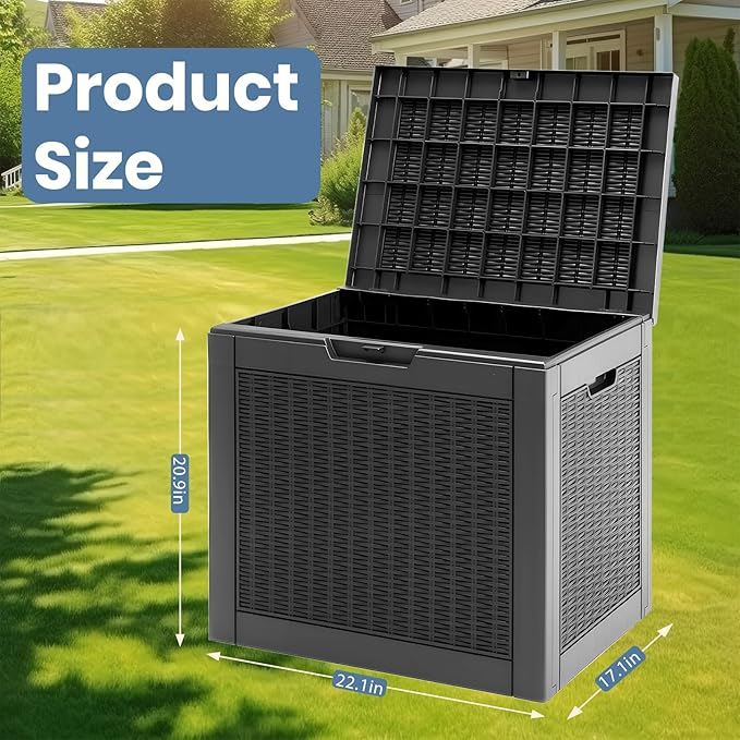NEWBULIG 31 Gallon Outdoor Storage Box, Waterproof Deck Box with Lockable Lid, Patio Furniture Bench & Side Table, Easy Assembly, for Garden, Pool, Patio & Backyard Organization, Rattan Texture Black NEWBULIG