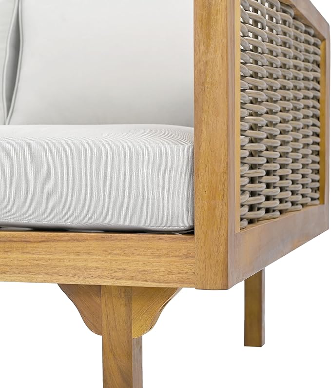 Merax 67.5" Outdoor Patio Daybed 3 Seater Sofa Bed,Acacia Wood Frame with Rattan Arm,Cushion & Pillow for Pool Merax