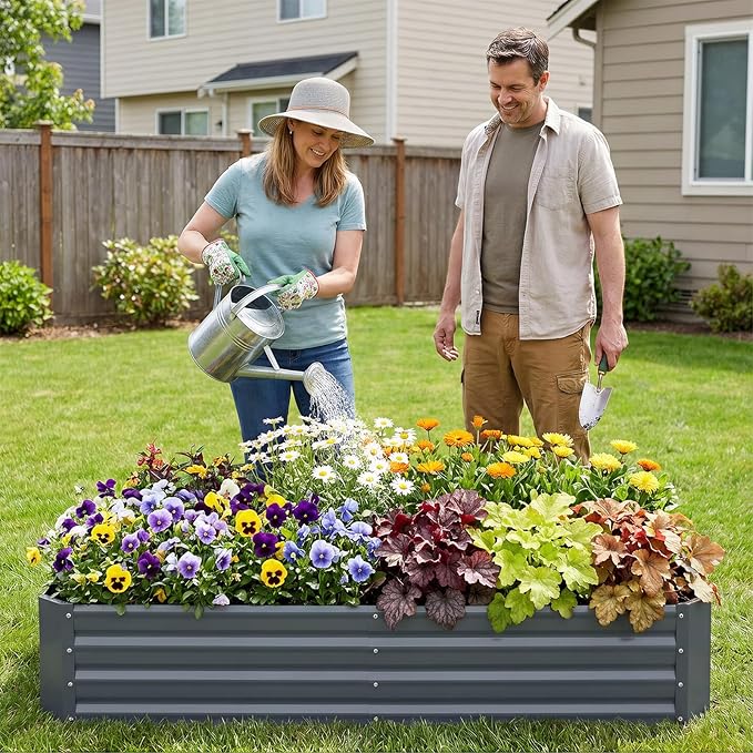 INNO STAGE Galvanized Raised Garden Bed Kit, 6x3x1FT Metal Raised Garden Beds for Vegetables, Rust-Resistant & Easy Assembly, Outdoor Raised Beds for Gardening, Flowers, Herbs (Grey) INNOSTAGE