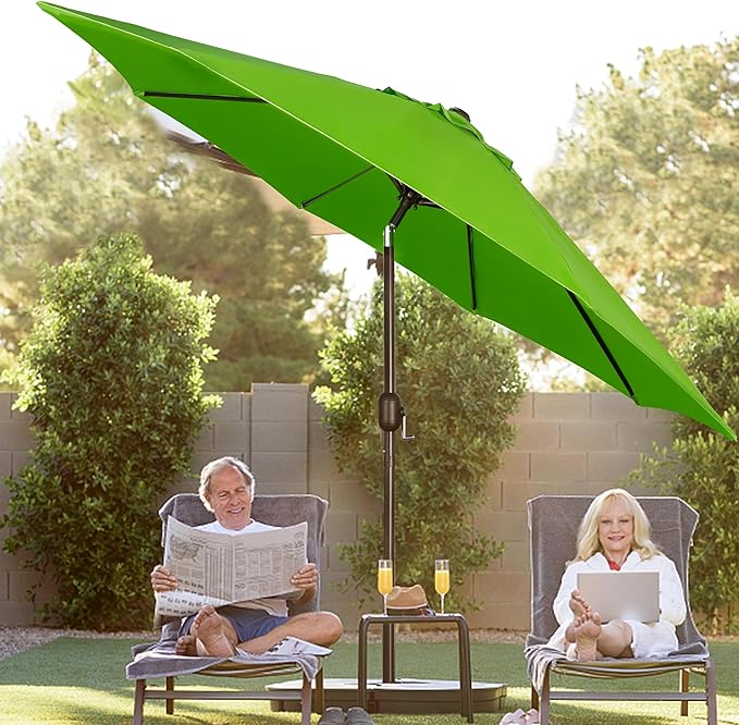 Blissun 9' Outdoor Patio Umbrella, Outdoor Table Umbrella, Yard Umbrella, Market Umbrella with 8 Sturdy Ribs, Push Button Tilt and Crank Blissun