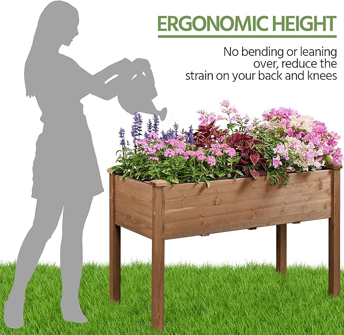 Yaheetech 2pcs Raised Garden Bed 48x24x30in Elevated Wooden Horticulture Planter Box with Legs Standing Growing Bed for Gardening/Backyard/Patio/Balcony, Dark Brown Yaheetech