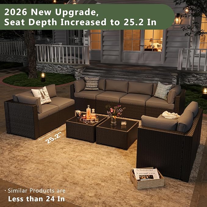 Aoxun 10 Piece Patio Furniture Set Wicker Rattan Patio Sectional Sofa Set Outdoor Seating Furniture with Thickened Cushion, Grey Aoxun