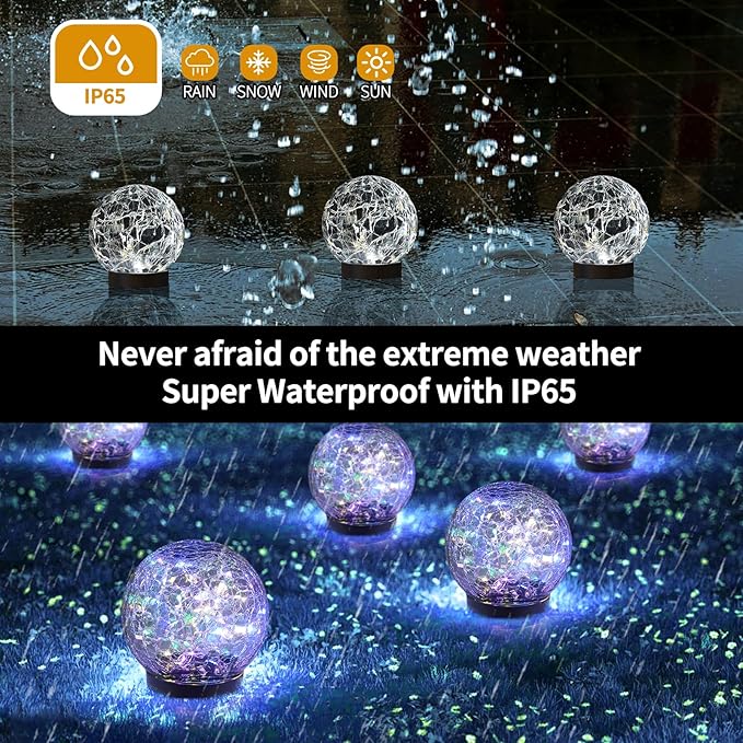 Solar Globe Lights Outdoor Waterproof-Solar Balls for Garden-Cracked Glass Ball Lights Outdoor-Solar Orbs for Outside-Decorations for Patio and Yard Lawn Backyard Decor JKIMK