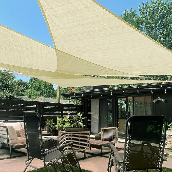 LOVE STORY Custom Size 8'x15'x17' Butter Cream Sun Shade Sail Right Triangle Sunshade Fabric Awning Canopy for Patio Backyard Carport Pergola (Customized) LOVESTORY
