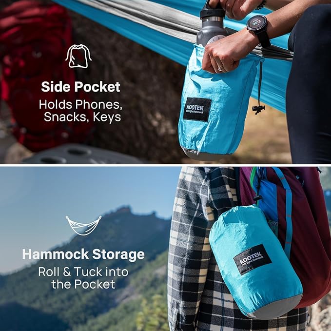 Kootek Camping Hammock, Portable Hammocks with Tree Straps & Attached Carry Bag, Camping Essentials Gear, Perfect for Outside Indoor Hiking Beach Backpack Travel Kootek