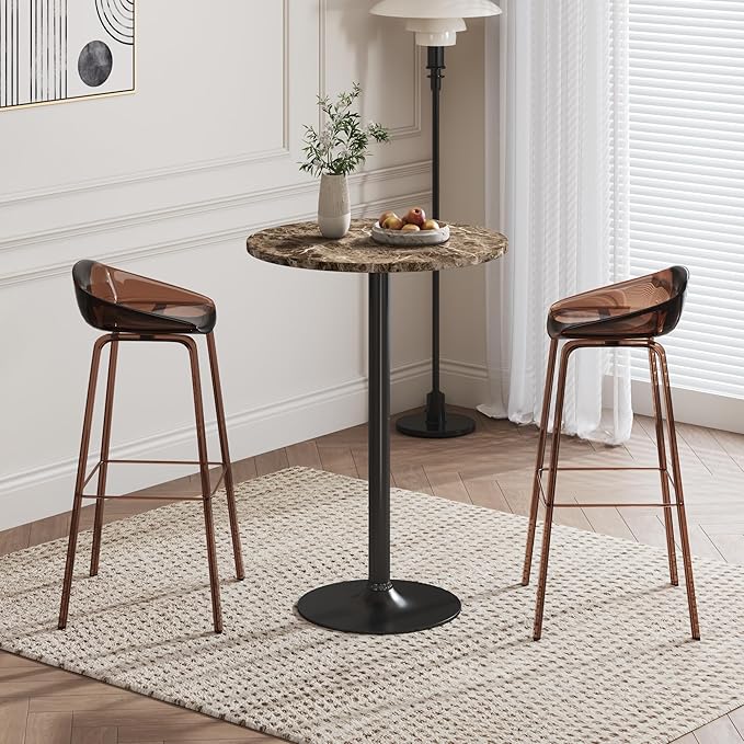 Flamaker Round Bistro Pub Table Modern Style Metal Base MDF Top Cocktail Bar Table Counter Bar Height for Pub, Dining Room, Party (2, Marble-Black) Flamaker