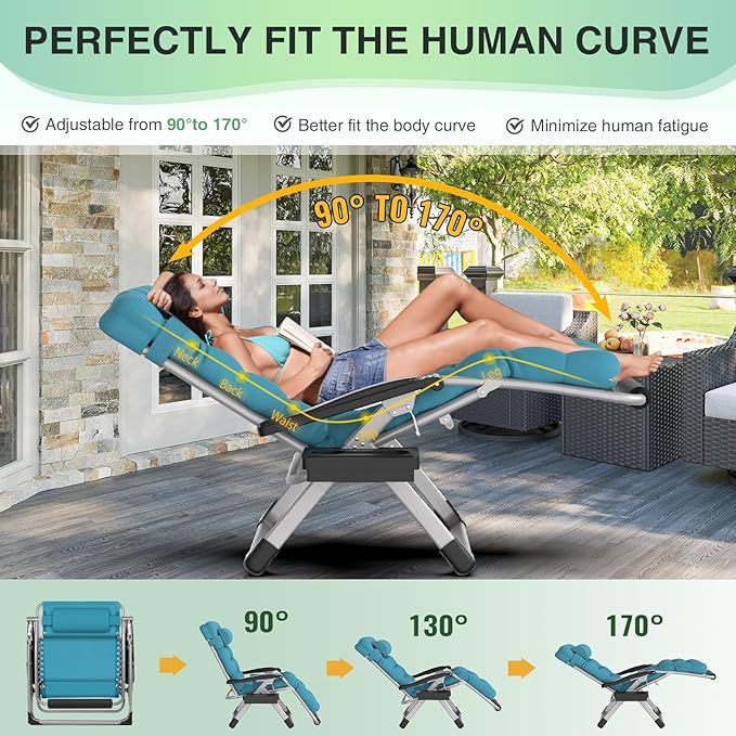 Suteck Oversized Zero Gravity Chair,33In XXL Outdoor Recliner Chair w/Removable Cushion&Headrest, Camping Lounge Chair w/Upgraded Lock&Footrest, Reclining Patio Chairs for Indoor Outdoor,500LBS Suteck