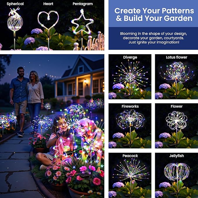 Solar Lights Outdoor, 120LED 8pack Fairy Garden Lights Decor for Outside Fireworks Lights Solar Powered for Yard, Patio, Pathway, Walkway, Balcony,Multicolor Suncket