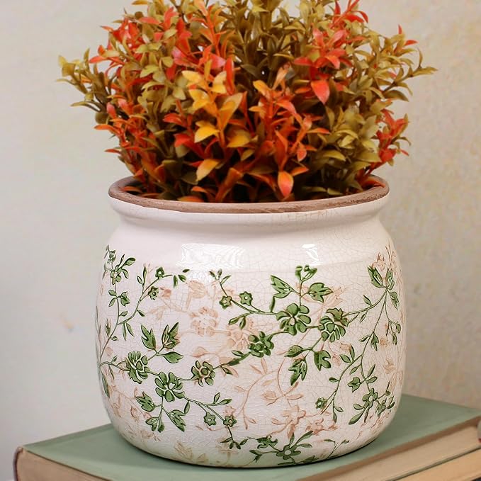 Vintage Country Ceramic Vase and Planters, 6.29 Inch Small Plant Pots for Indoor English Garden Decor, Old World Room & Home Decor, Sage Beige XiaanJiaju