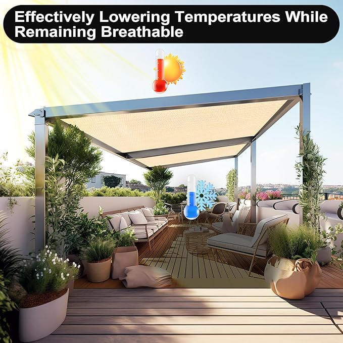 Artpuch 90% Sun Shade Cloth, 8 x 16 FT Pergola Shade Cover Canopy with Grommets, Sun Screen Fabric Tarp for Patio, Outdoor, Garden, Backyard, Wheat Artpuch