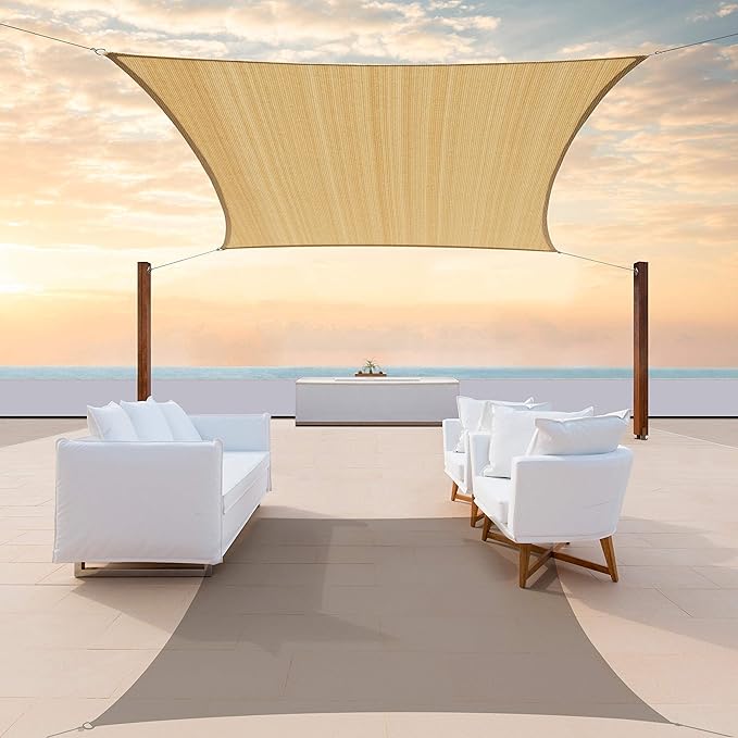 ColourTree 10' x 10' Sand Rectangle CTAPS16 Sun Shade Sail Canopy Mesh Fabric UV Block UPF50 - Commercial Heavy Duty - 190 GSM - 3 Years Warranty ColourTree