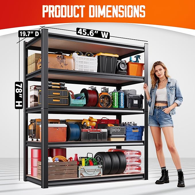 Set of 3 Garage Shelving-2050 lbs 5 Tier Storage Shelves,Adjustable Heavy Duty Metal Shelving Unit and Storage Large Rack,Utility Steel Shelf For Warehouse Industrial Pantry Basement 78"x46"x20" Rootora