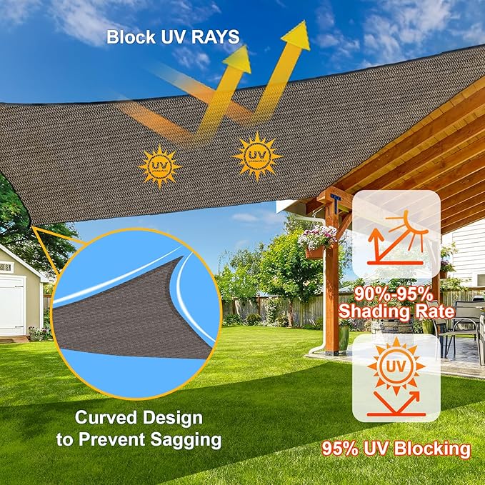 SUNLAX Sun Shade Sail 12' x 16' Brown Rectangle Canopy Sail Shade Cover UV Block Permeable Sunshade Outdoor for Patio Backyard (We Make Custom Size) SUNLAX
