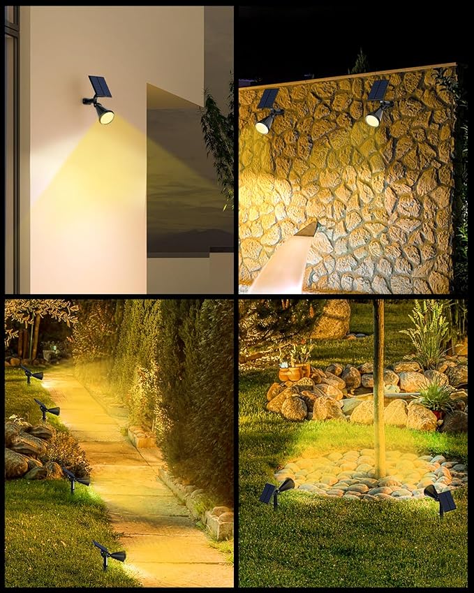 Outdoor Solar Spot Lights, 6 Pack IP65 Waterproof Spotlights with 4 Modes, Auto On/Off Solar Landscape Lights for Flood, Wall, Pathway (Warm White) FratinkSolarLights