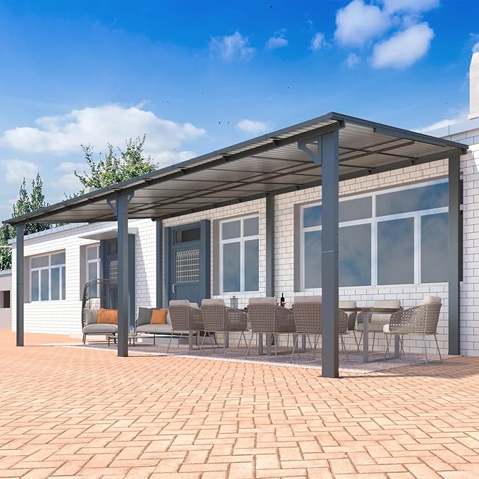 AECOJOY 20' x 10' Outdoo Gazebo Pergola for Patio, Large Wall-Mounted Pergolas and Gazebos Clearance Hard Top 10x20 Lean to Metal Gazebo Shelter Patio Roof, Heavy Duty Awnings for Backyard, Decks AECOJOY