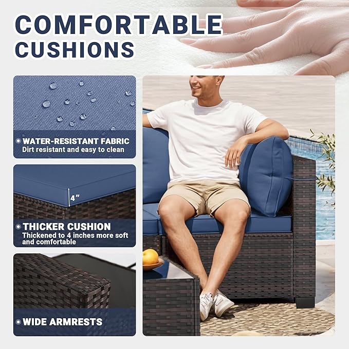 LEVELEVE 7 Pieces Outdoor Patio Furniture Sets,Rattan Conversation Sectional Set,Manual Weaving Wicker Patio Sofa with Tea Table Enjoyyourlife