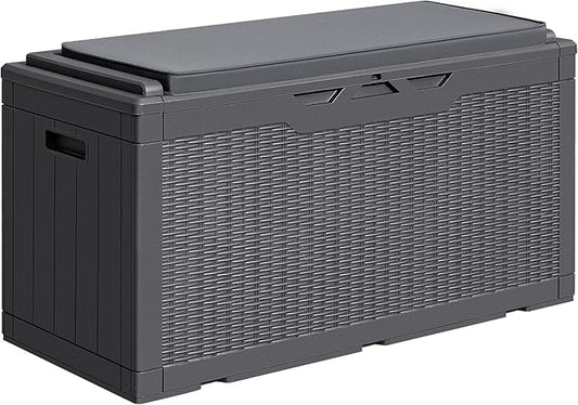 Greesum 100 Gallon Resin Deck Box Large Outdoor Storage with Cushions for Patio Furniture, Garden Tools, Pool Supplies, Weatherproof and UV Resistant, Lockable,Gray BuynowfromGreesum