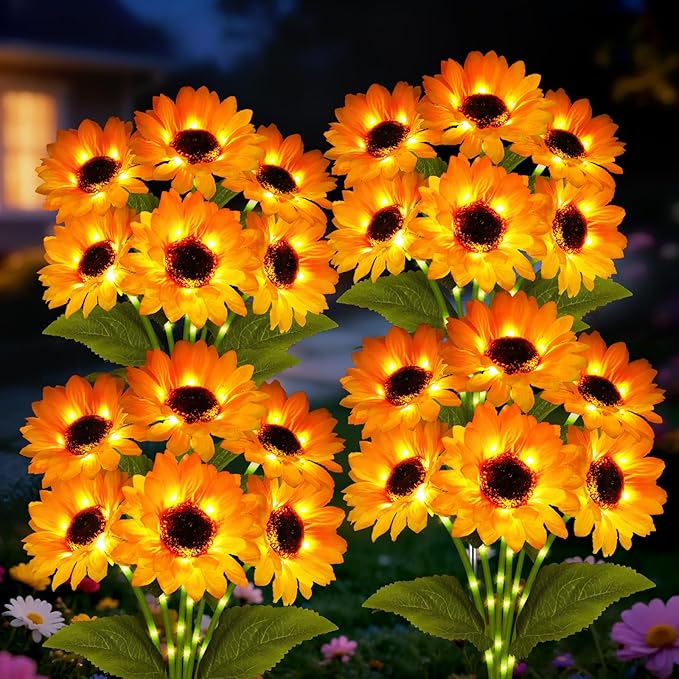 Solar Sunflower Lights 4 Pack with 24 Sunflower Solar Lights Outdoor Garden Decor Birthday Gift for Mom Women Grandma,Waterproof Solar Flower Garden Stake Lights for Yard Landscape Patio Lawn Pathway YJFWAL