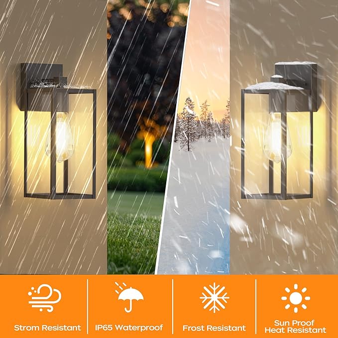 WIHTU 13in Outdoor Light Fixture Wall Mount, LED Exterior Lighting fixtures for Outside, Front Porch Lights, Waterproof Wall Sconce Lantern Lamp, Black Coach Lights for House, Patio, Garage, Doorway WIHTU