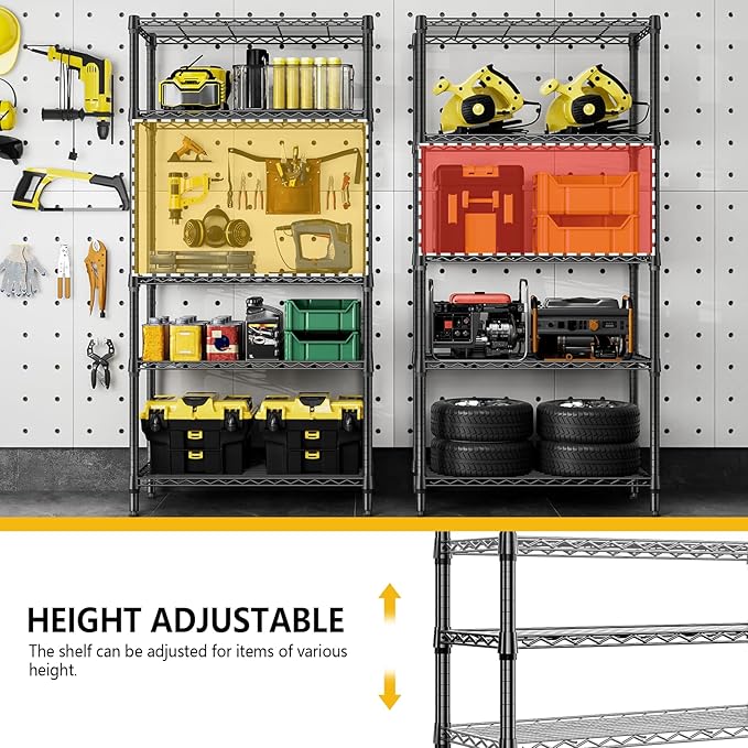 1250 lbs 5 Tier Shelf Metal Storage Shelves Shelving Wire Rack Heavy Duty Closet Organizers for Garage Kitchen Bathroom Laundry Black 13.8" D x 35.4" W x 68.5" H MEIGAOPLASTICANDMETALHKCOLIMITED