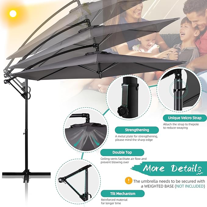 Shintenchi Patio Offset Umbrella with Easy Tilt Adjustment,Crank and Cross Base, Outdoor Cantilever Hanging Umbrella, Sunshade Free Standing Canopy, Dark Gray Shintenchi