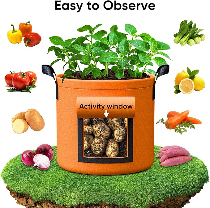 10 Gallon Potato Grow Bags - 6 Pack 350g Heavy Duty Thick Aeration Nonwoven Fabric Pots with Handles, Potatoes Grow Bags 10 Gal with Flap, Garden Bags for Growing Potatoes Plant Vegetables Flower RVZHI