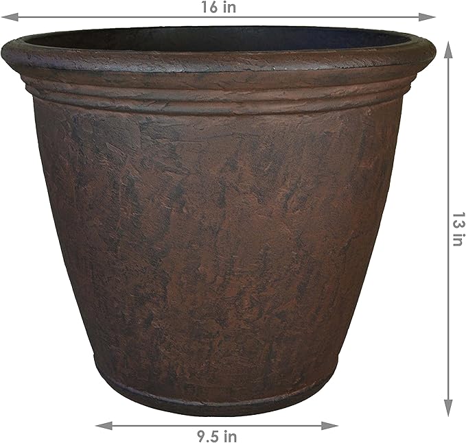 Sunnydaze 15.25-Inch Anjelica Large Plastic Pot for Plants - Outdoor Double-Walled Large Plastic Planter with Drillable Drainage Holes - Rust - 4pk SunnydazeDecor