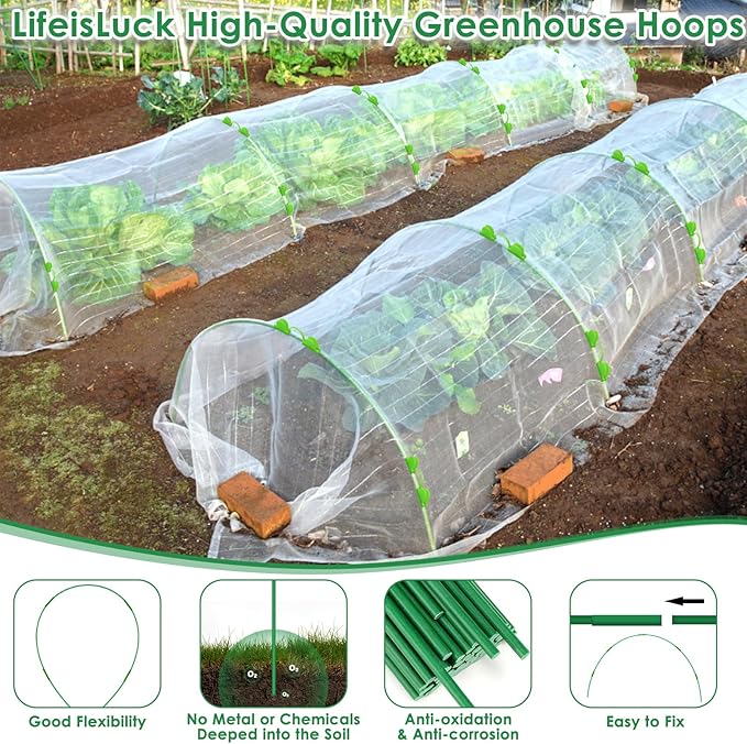 60 Pcs Garden Hoops for Raised Beds, 12 Sets Greenhouse Hoops Grow Tunnel Rust-Free Fiberglass Hoop House Kit, Plant Support Garden Stakes Hoops Frame for Netting Shade Cloth Row Cover Garden Supplies LifeisLuck