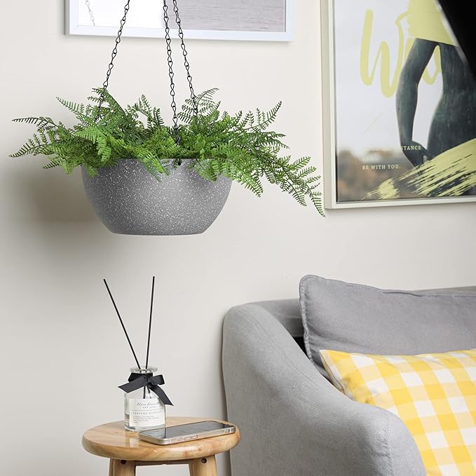 T4U Hanging Planters for Indoor Plants, 10 Inch Hanging Planter Outdoor 2 Pack, Hanging Basket with Drainage Holes, Hanging Plant Holder Indoor, Flower Pots, Plant Pots for Garden, Grey T4U