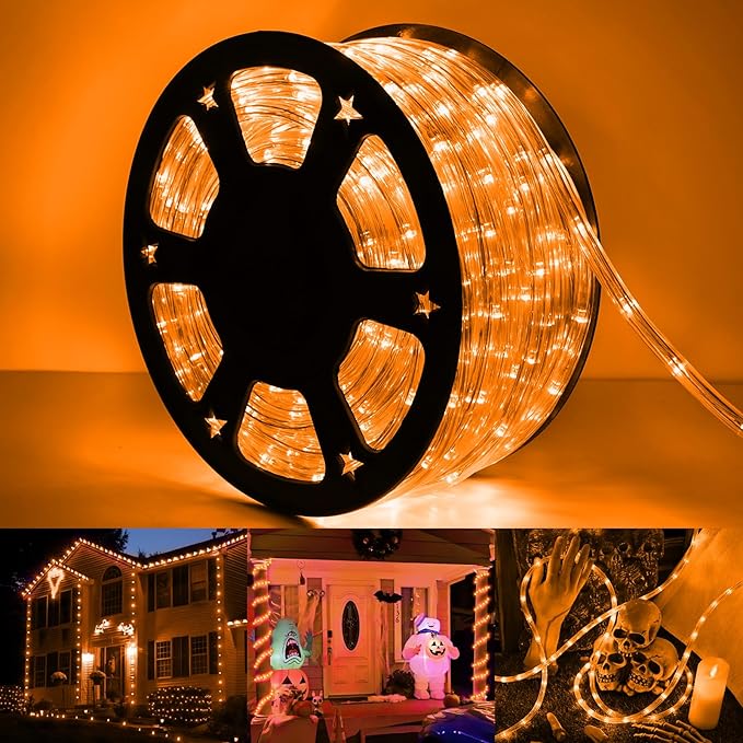 50ft LED Rope Lights Outdoor, 360 LED Connectable and Flexible Tube Lights with 8 Modes, Waterproof Indoor Outdoor LED Rope Lighting for Deck, Garden, Pool, Patio, Party, Holloween Decoration (Orange) Jnaurb
