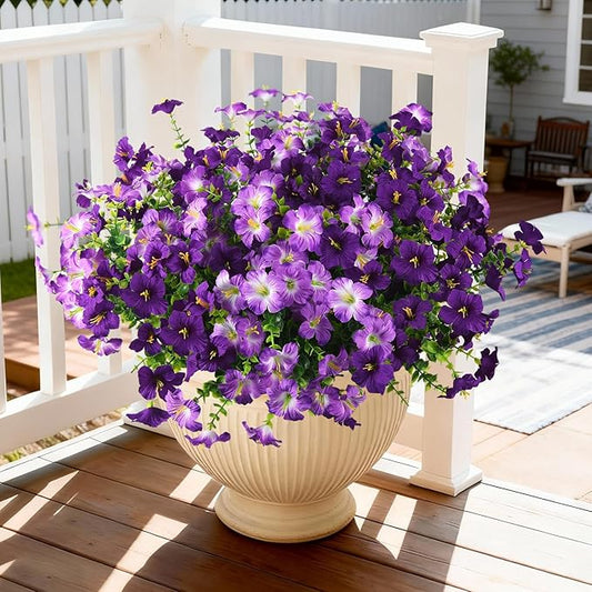 INQCMY Artificial Flowers for Outdoors Fake Plants Spring Decoration, 12 Bundles Faux Petunias UV Resistant Realistic Silk Flower for Outside Planters Patio Porch Yard Window Box (Double Purple) INQCMYPlantRack