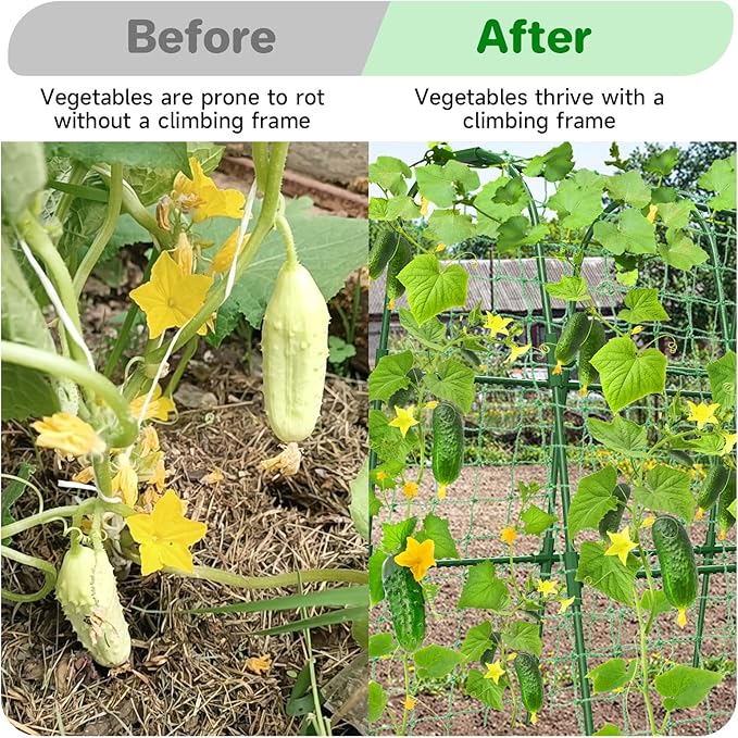 Cucumber Trellis for Raised Bed, U-Shape Garden Trellis for Climbing Plants Outdoor, Metal Arch Trellis for Vegetables, Plant Support for Tomato, Pea, Zucchini(63" L×30" W×47.2" H-Large) MYMULIKEHOME