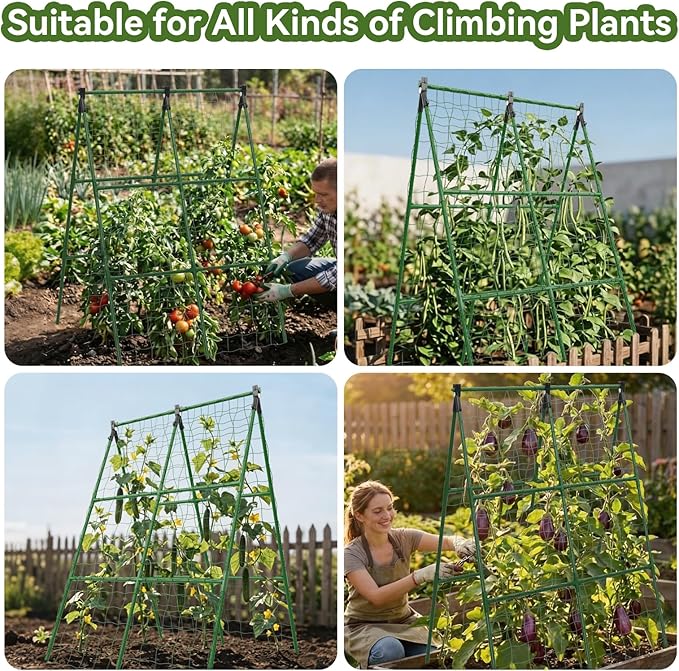 2 Pack Cucumber Trellis, 34"×48" Garden Trellis for Climbing Plants Outdoor, A-Frame Vegetable Trellis for Raised Bed, Support for Tomatoes, Squash, Zucchini, Vegetables & Flowers Lazzmonk